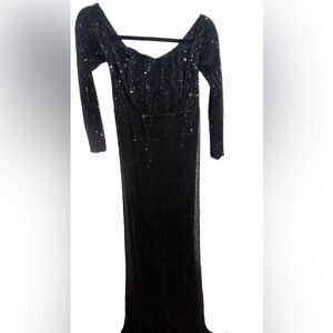 Black Long Sleeve Plunge Dress